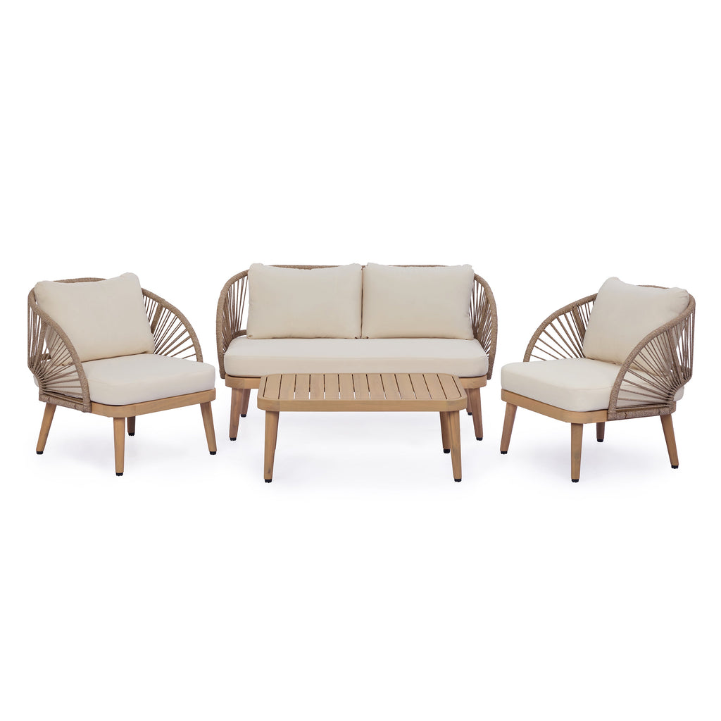 Acacia Wood Patio Seating Set with Rope Accents - 4-Piece