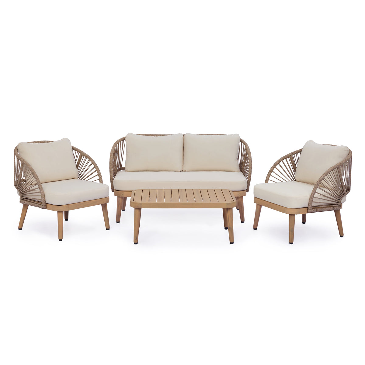 Acacia Wood Patio Seating Set with Rope Accents - 4-Piece
