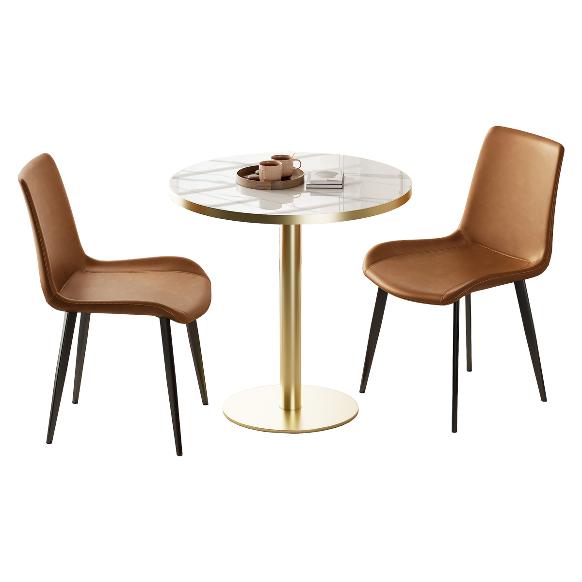Round Modern Tulip Dining Table with Sintered Stone Top - Faux Marble