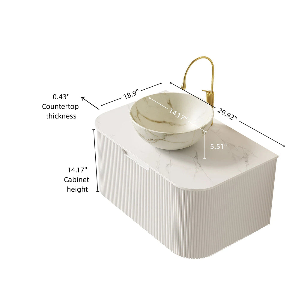 DINA 30" Bathroom Vanity & Sink with Floating Curved Edges - Multiple Colors