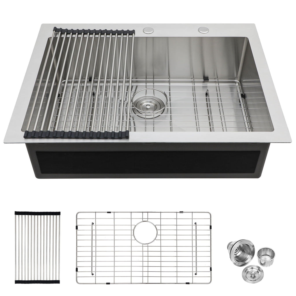 Stainless Steel Drop In Kitchen Sink with Noise Reduction - Gray