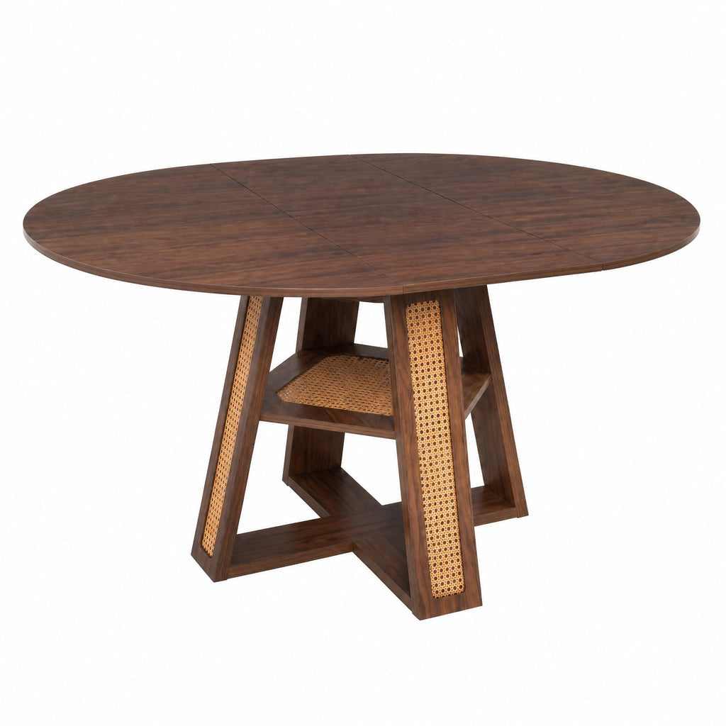 Extendable Round Dining Table for 4-6 with Storage Shelf - Particle Board