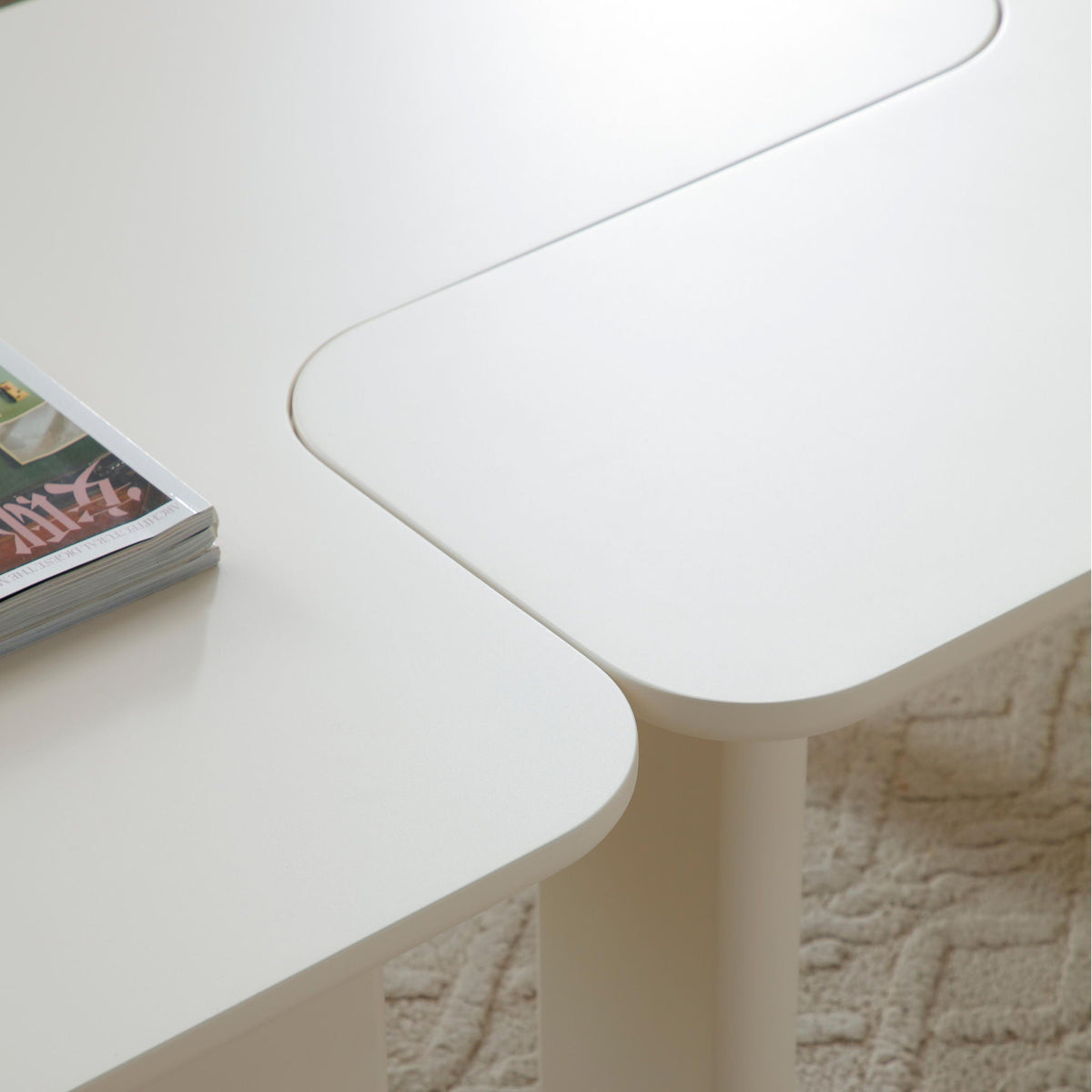 L-Shape Coffee Table with Modular Nesting Design - White or Dark Brown
