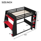 Full Size Wooden Gaming Bunk Bed with Desk and LED Light - Black/Red