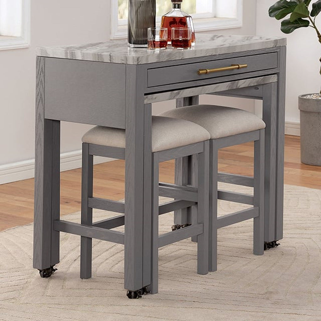 Light Gray Faux Marble Dining Table with Storage Drawer - Light Gray