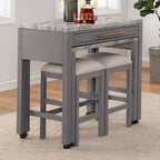 Light Gray Faux Marble Dining Table with Storage Drawer - Light Gray