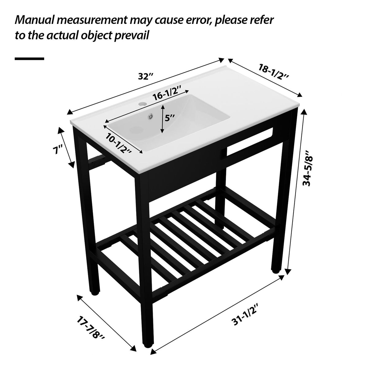 Console Sink with Durable Porcelain and Black Steel Legs - White