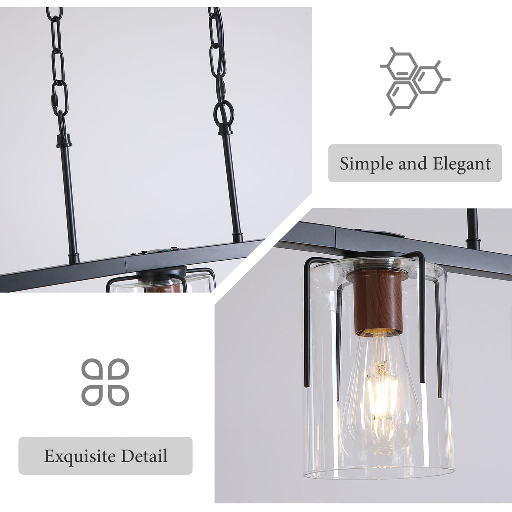 Adjustable Pendant Lighting with Clear Glass Shade - Black or Gold