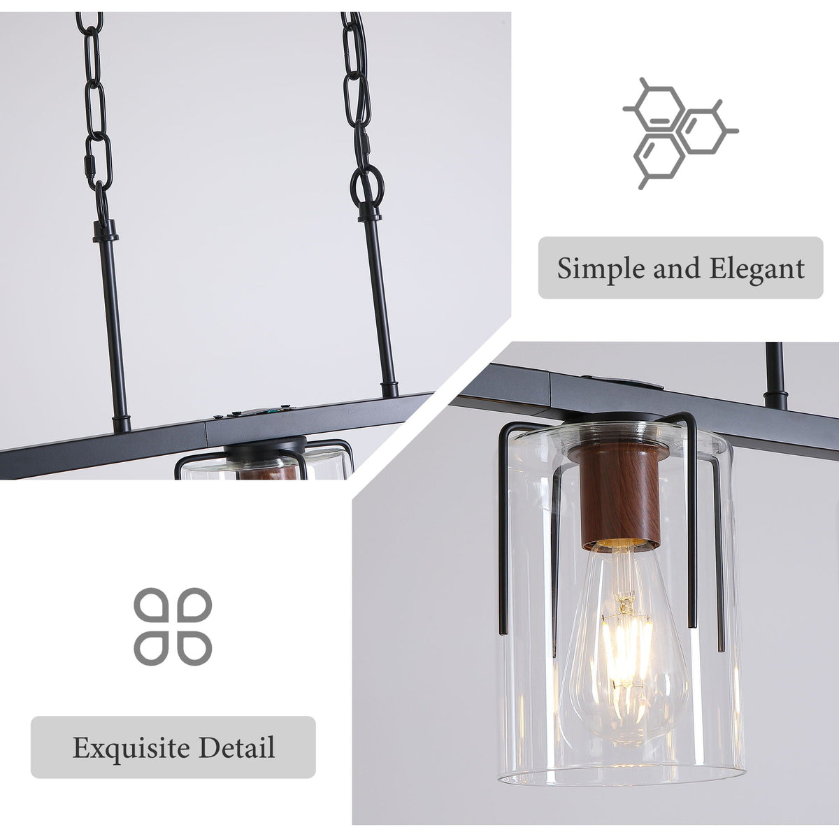 Adjustable Pendant Lighting with Clear Glass Shade - Black or Gold