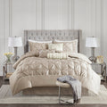 7 Piece Tufted Comforter Set Taupe Queen