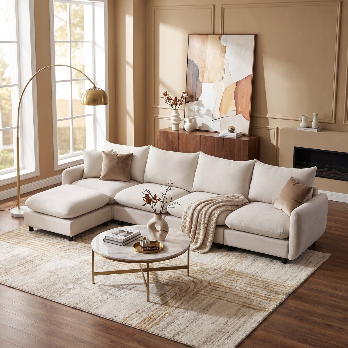 130 Inch Oversize Modular Sectional Sofa with Ottoman - Nomad or White