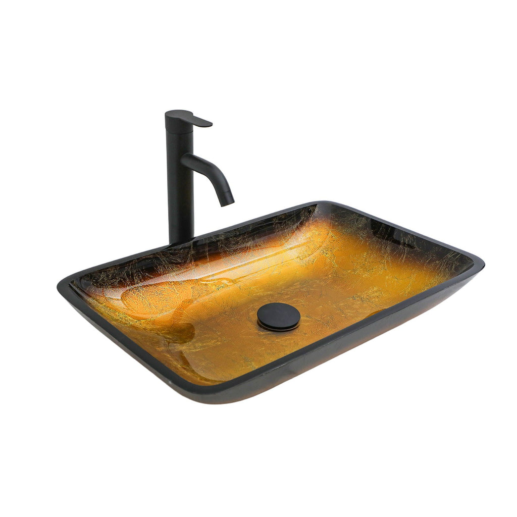 Gradient Tempered Glass Vessel Sink with Pop-Up Drain - Gold or Blue
