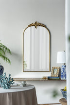 Gold Arched Wall Mirror with Metal Frame - Decorative Accent