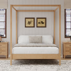 Canopy Bed Frame 4 Poster Platform Bed with Slats Support - Light Brown