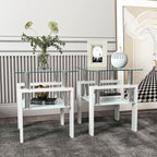Modern Tempered Glass End Table with Metal Frame - Black or White