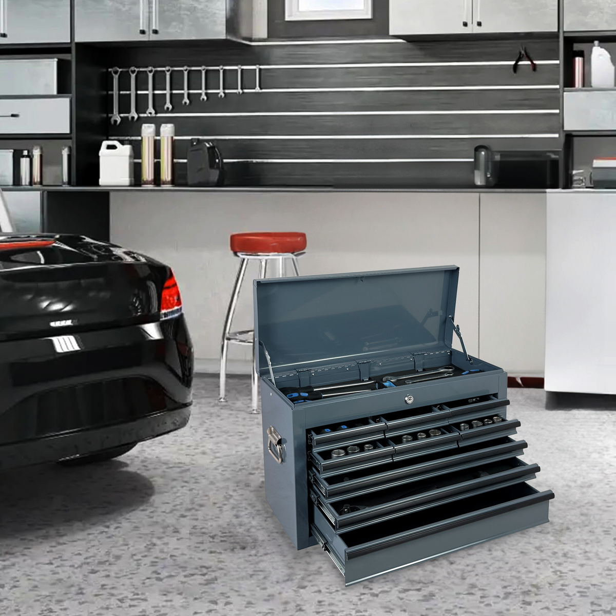 Heavy Duty Metal Tool Box with 9 Drawers - Multiple Colors