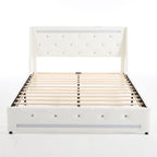 Wingback Upholstered Bed Frame with LED Lights and Charging Station - Black or White