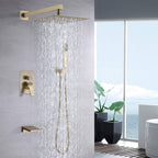 Modern 10" Wall Mounted Rainfall Shower Head System with Handheld Shower - Gold or Black