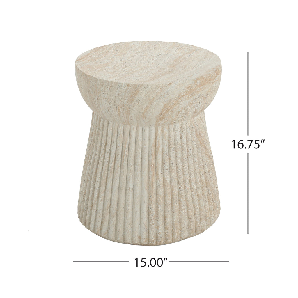 Outdoor Travertine Concrete Side Table with Durable Construction - Concrete