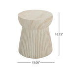 Outdoor Travertine Concrete Side Table with Durable Construction - Concrete