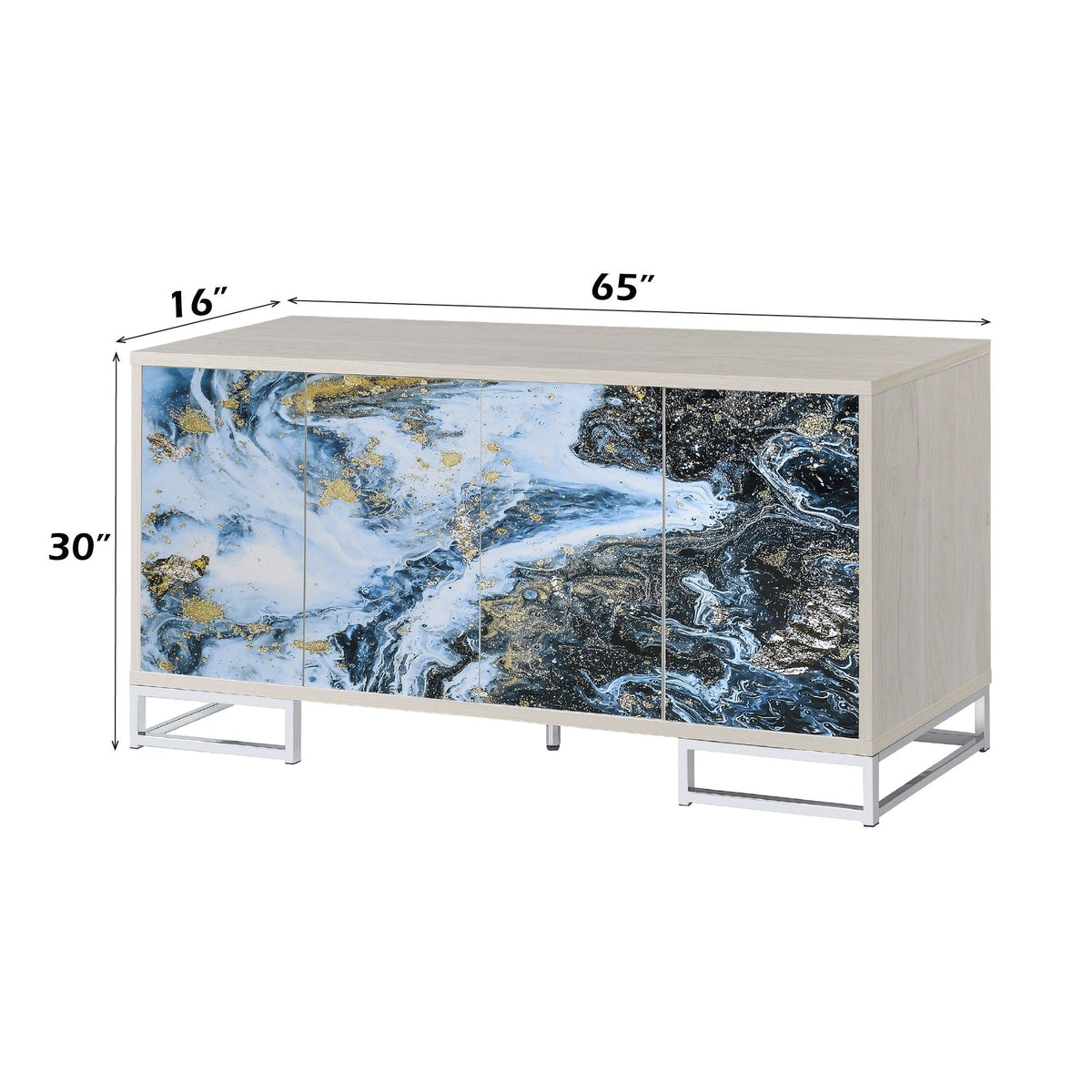 Liam Marble Paint Console Cabinet with Chrome Base - Multi