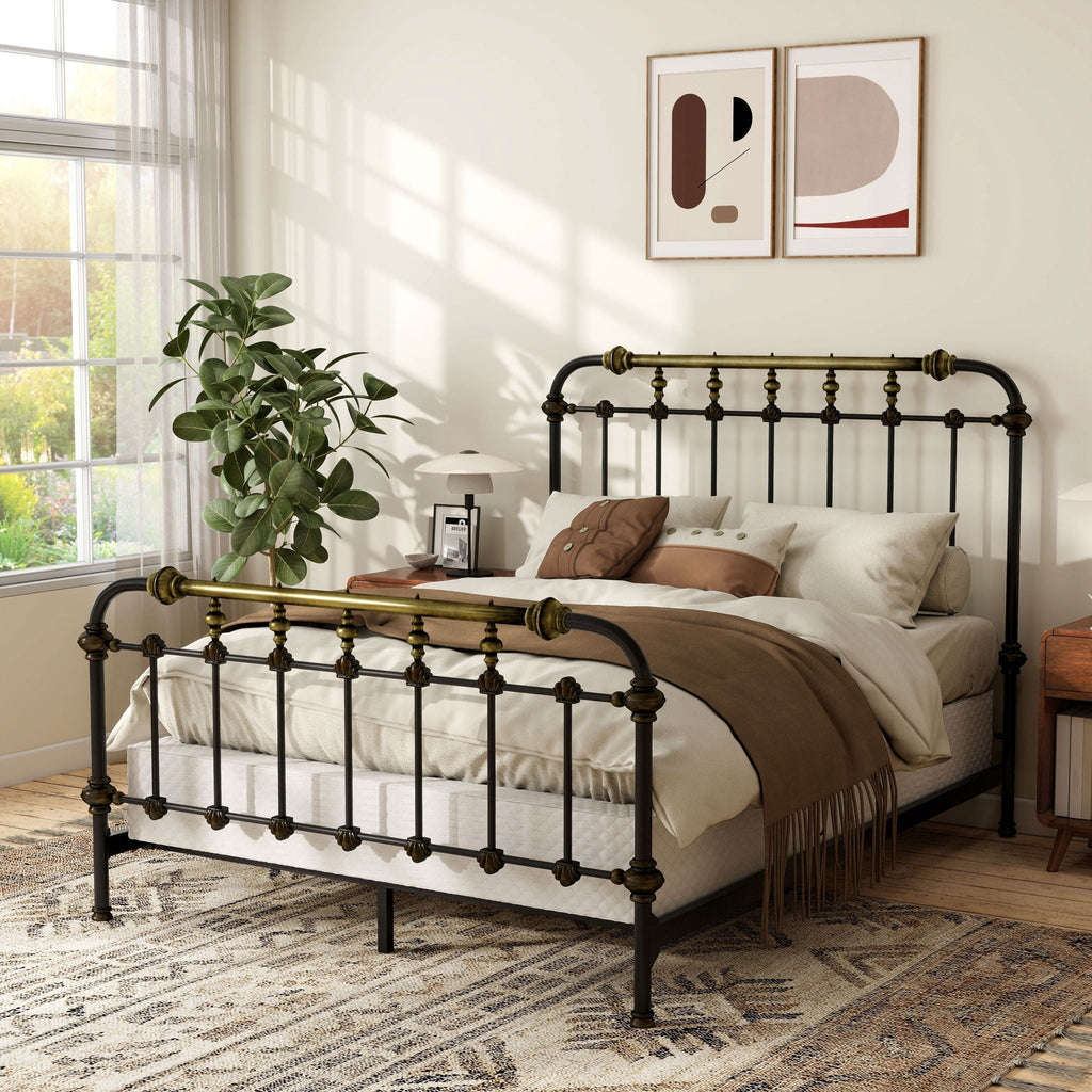 Transitional Style Metal Panel Bed with Hand-Brushed Accents - Black