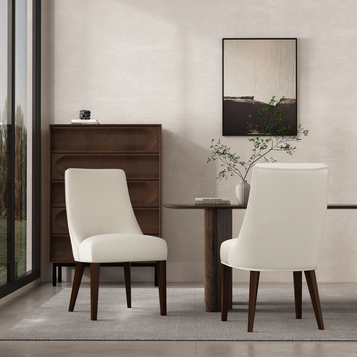 Upholstered Armchair with Ergonomic Backrest - Beige or Dark Gray