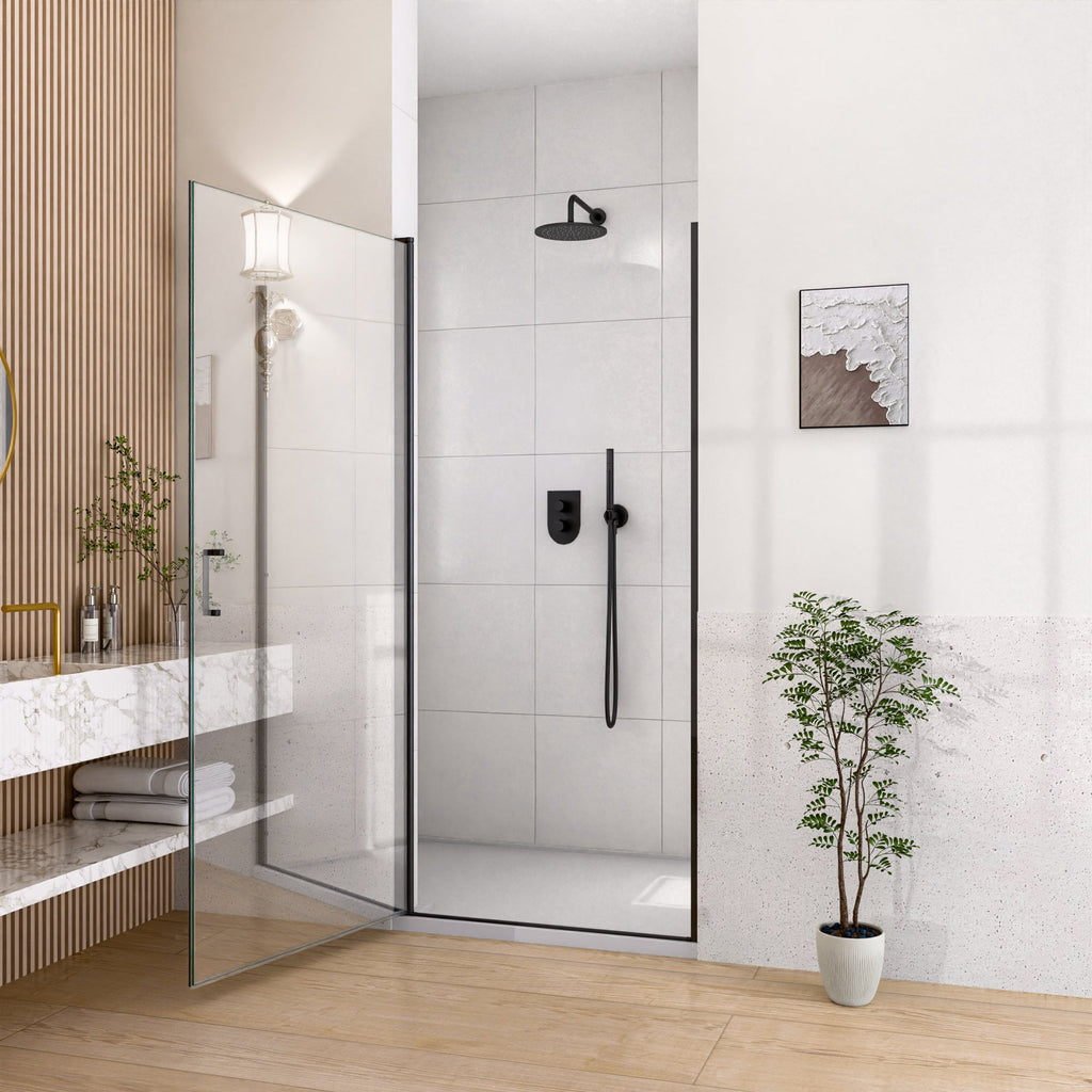 Semi-Frameless Pivot Shower Door with Soft-Close - Matte Black