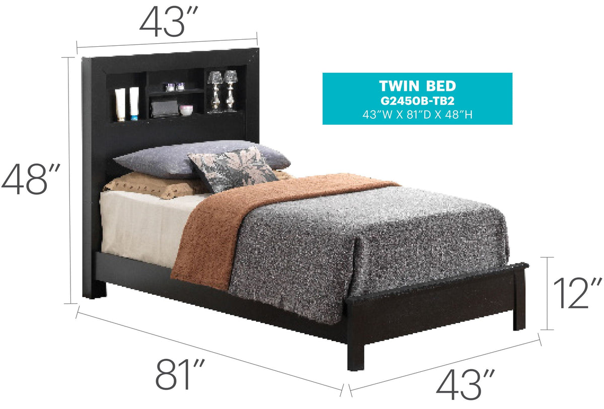 Transitional Storage Bed with Headboard Shelving - Multiple Colors
