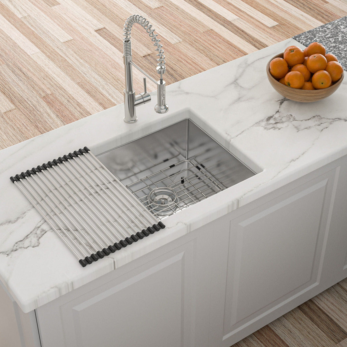 Modern Undermount Stainless Steel Kitchen Sink 16 Gauge, Deep Single Bowl - Gray