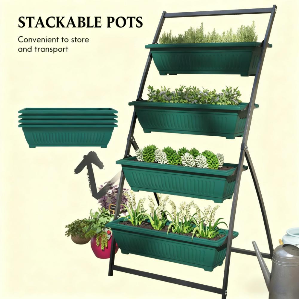4-Tier Vertical Raised Garden Planter with 4 Boxes - Steel & Polypropylene
