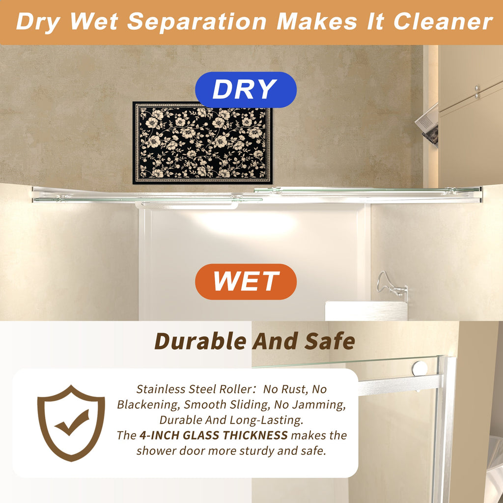 60 Inch Semi-Frameless Sliding Shower Door with 3/8" Tempered Glass - Brushed Nickel