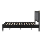 Solid Wood Queen Bed with 500 lbs Support and Fabric Headboard - Dark Grey