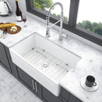 Farmhouse Ceramic Apron Front Single Bowl Kitchen Sink with Durable Design - White or Black
