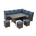 7 Piece Patio Dining Set with Cushions, Modular Sectional Sofa & Storage Table - Blue or Beige