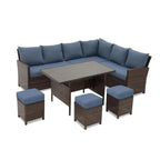 7 Piece Patio Dining Set with Cushions, Modular Sectional Sofa & Storage Table - Blue or Beige