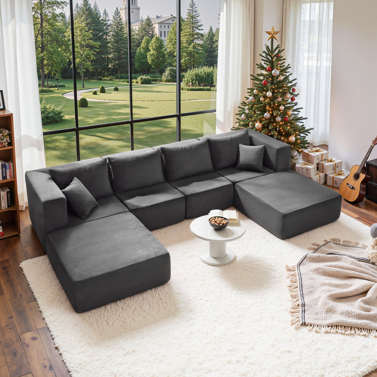 140" Modular Sectional Sofa Bed with Convertible U-Shaped Design - Corduroy