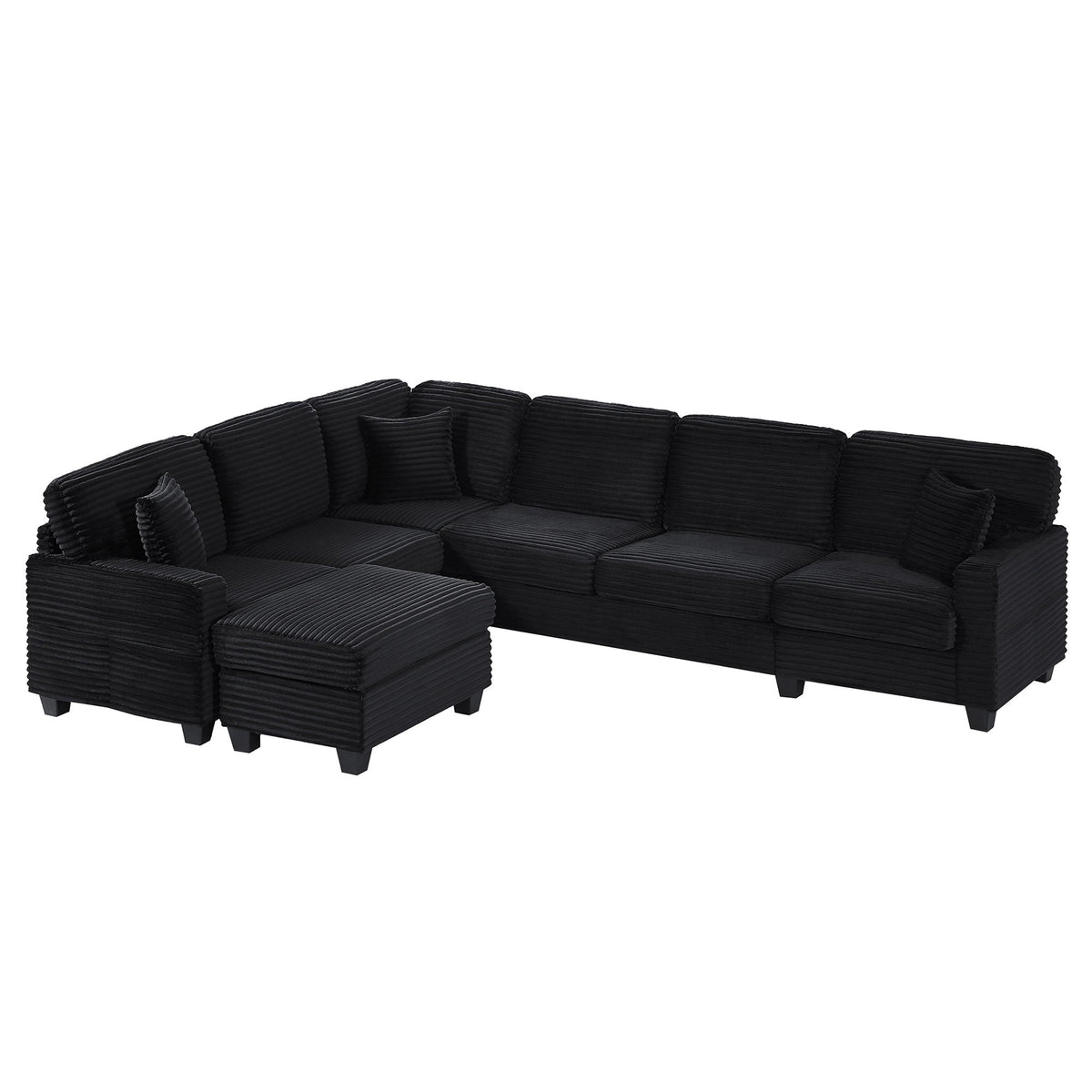 U-Shaped Upholstered Sectional Sofa with Movable Ottoman