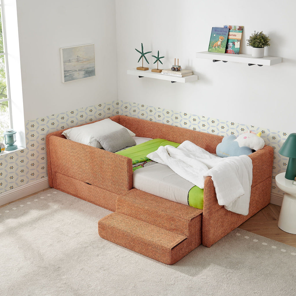 Safe Kids Bed with Guardrails and Storage - Twin, Multiple Colors