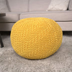 Knitted Round Pouf Ottoman with Polystyrene Bead Filling - Purple or Yellow