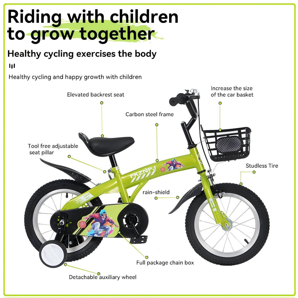 16-Inch Sporty Kids Cruiser Bike with Training Wheels - Green or Pink