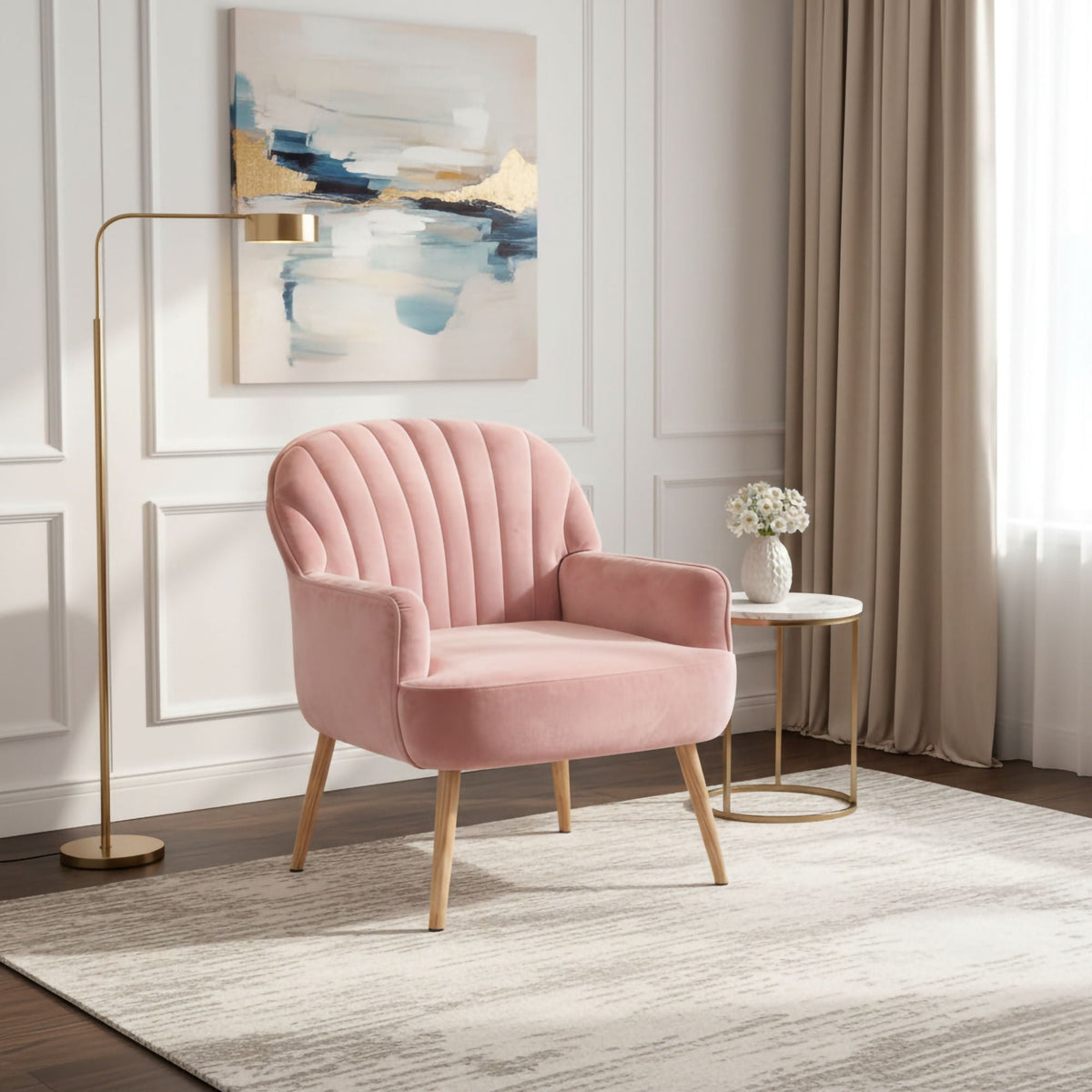 Upholstered Accent Armchair with Shell-Shaped Design - Multiple Colors