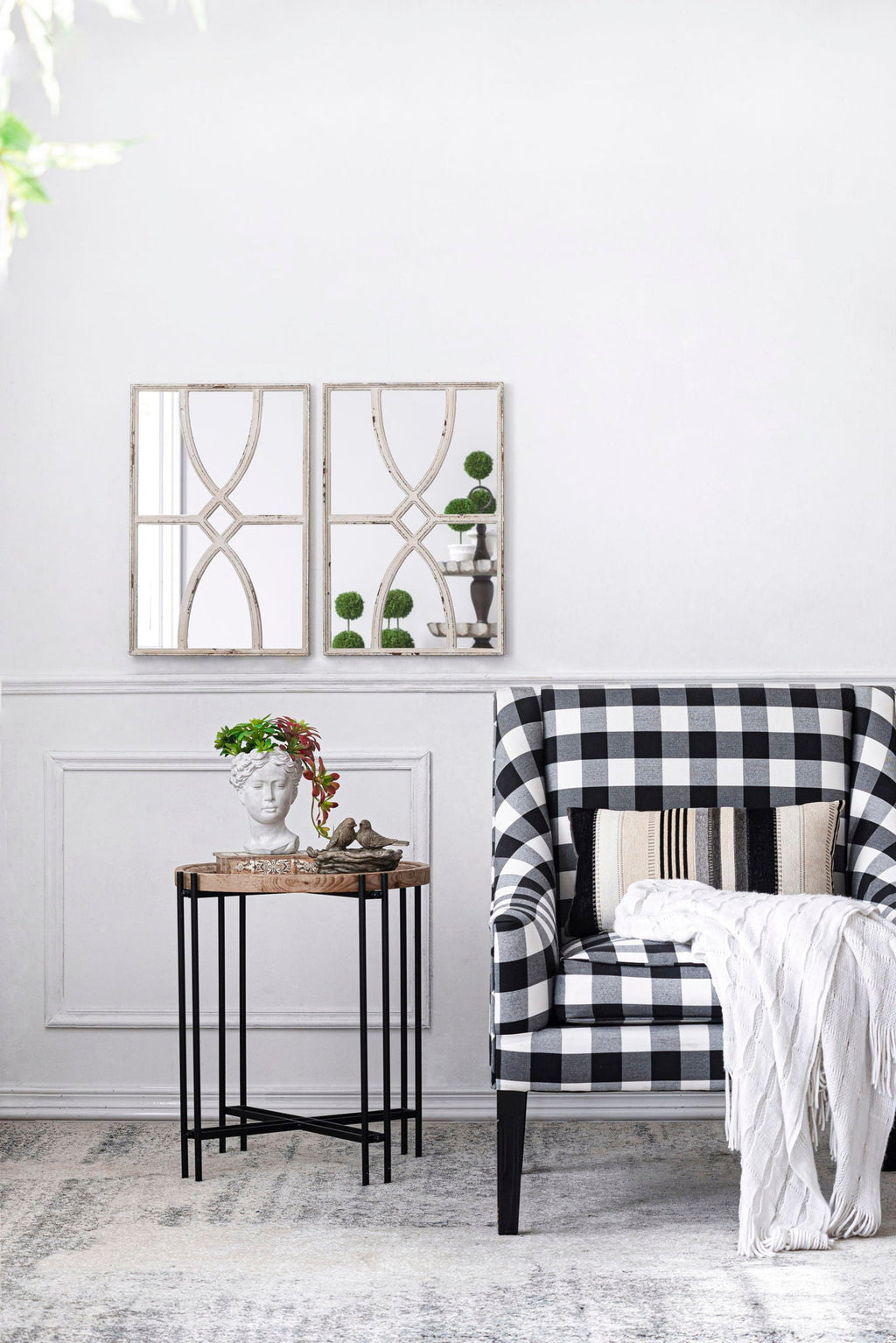 Rectangular Wooden Wall Mirror with Antique Frame, Set of 2 - Black or White