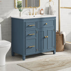 36" Bathroom Vanity with Ceramic Sink and Ample Storage - Blue Gray, Black, White