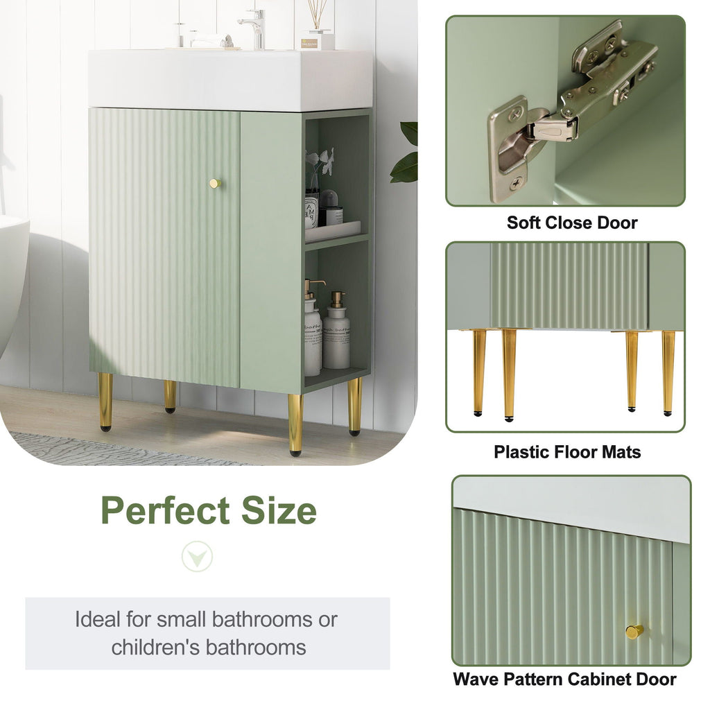 Bathroom Vanity with Single Ceramic Sink and Side Storage - Multiple Colors