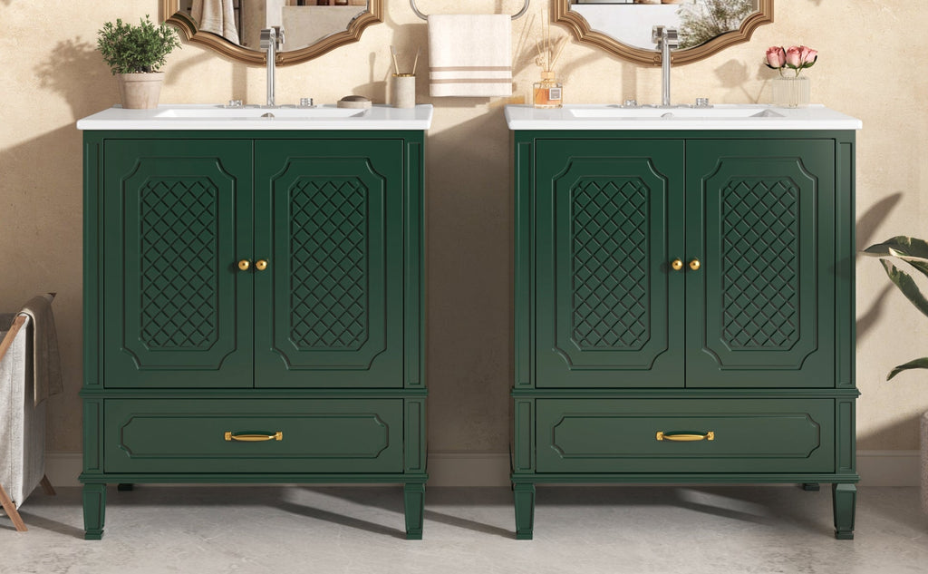 60" Double Sink Bathroom Vanity with Ample Storage - Green