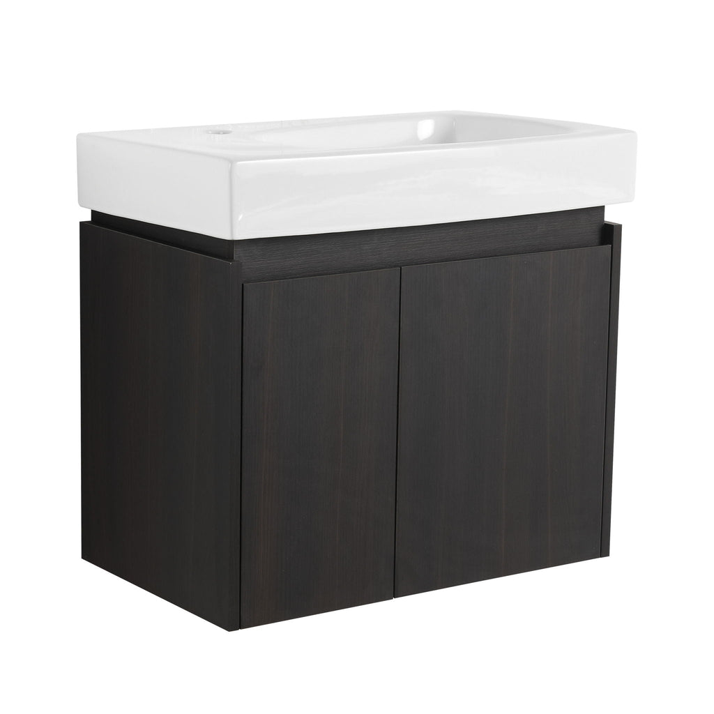 Modern Bathroom Vanity with Ceramic Basin and Storage Cabinet - Light Brown, Black, or White