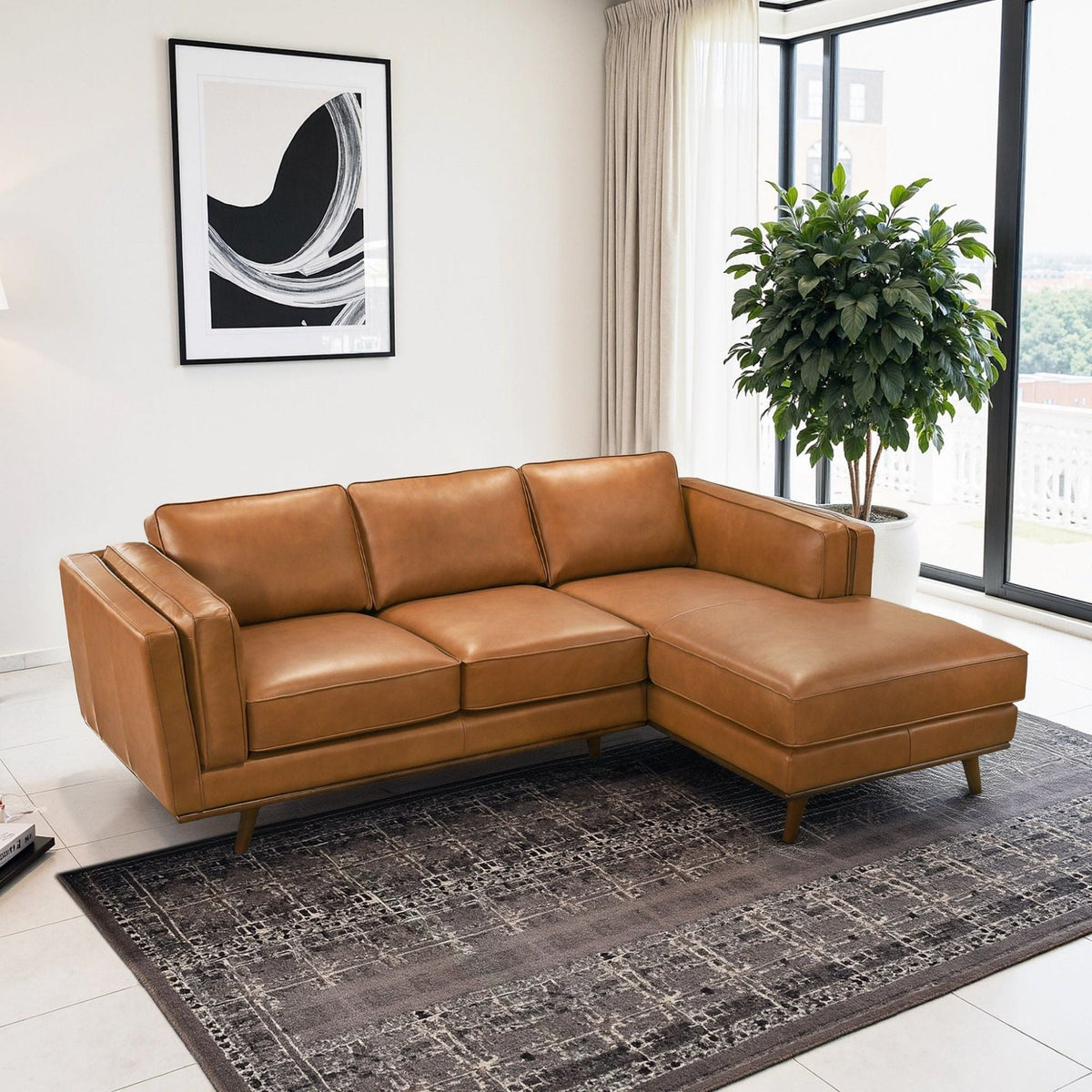 Light Brown Sectional Sofa with Removable Cushions - Left or Right Arm Facing
