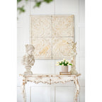 Distressed Wooden Square Wall Panels with Intricate Medallion Design - White