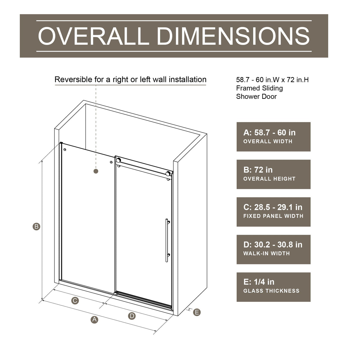 Frameless Shower Door Single Sliding with Zinc Roller Rail System - Black